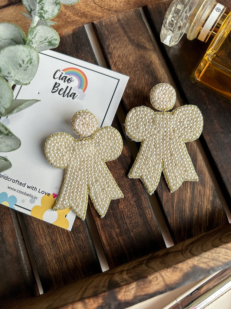Pookie Pearly Bow Handmade Beaded Earrings