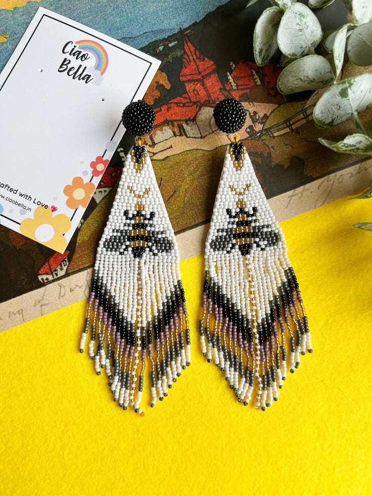 Amber Bee Handmade Beaded Tassel Earrings