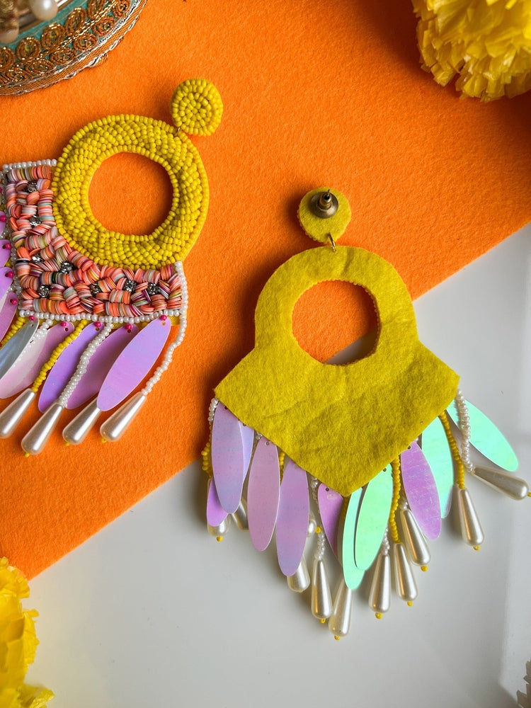 Zehra Yellow Handmade Beaded Tassel Earrings