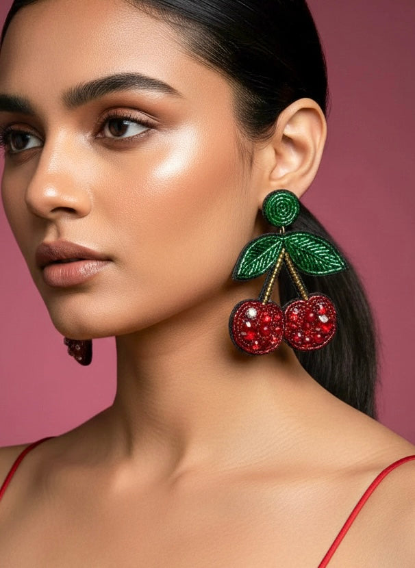 Cherry Love Handmade Beaded Earrings