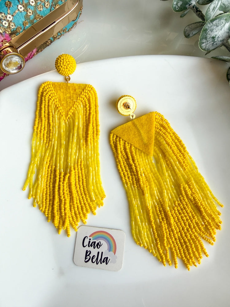 Luxe Sunny Yellow Handmade Beaded Tassel Earrings