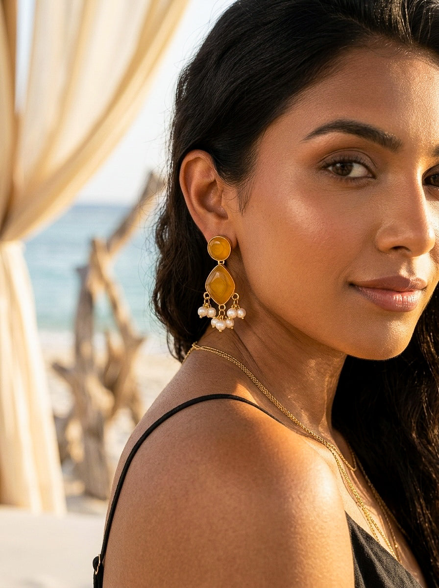 Gem Drop – Marigold Orange Handmade Brass Earrings