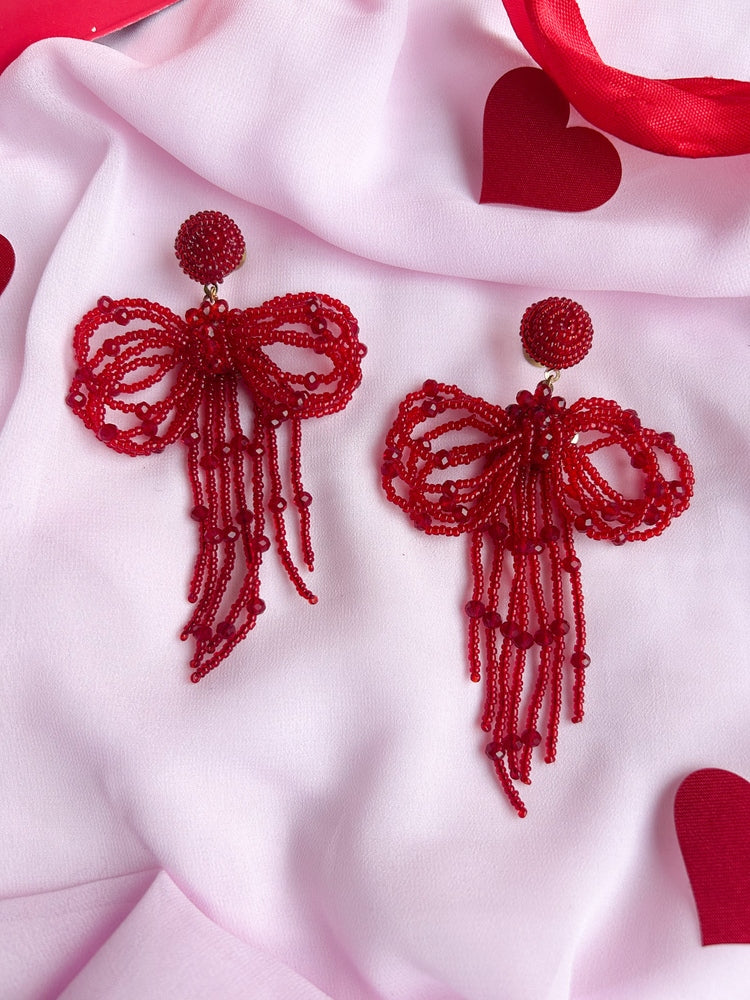 Pookie Bow (Deep Red) Handmade Beaded Earrings