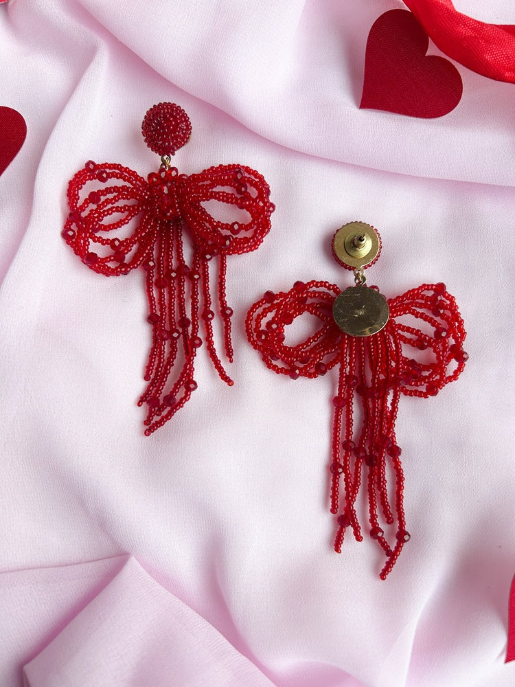 Pookie Bow (Deep Red) Handmade Beaded Earrings