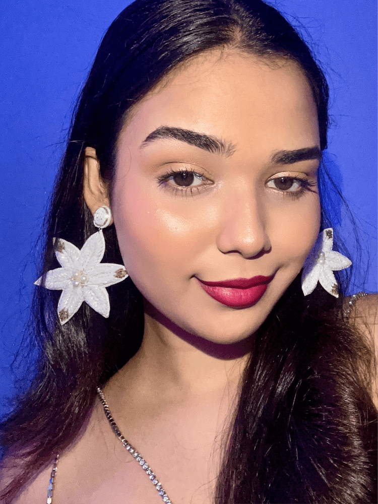 Snow Petals Handmade Beaded Flower Earrings