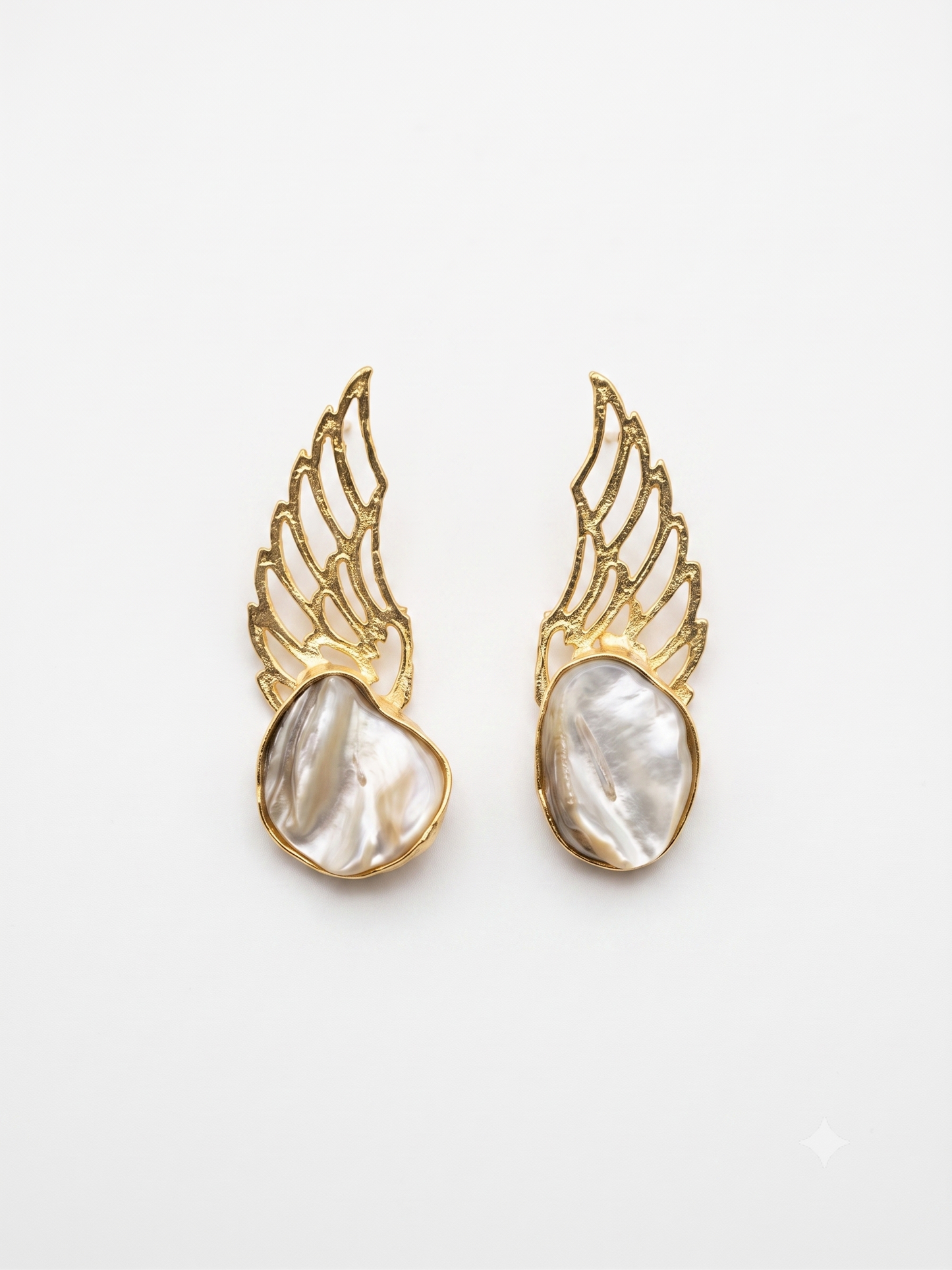 Angel Wings Mother of Pearl Handmade Brass Earrings