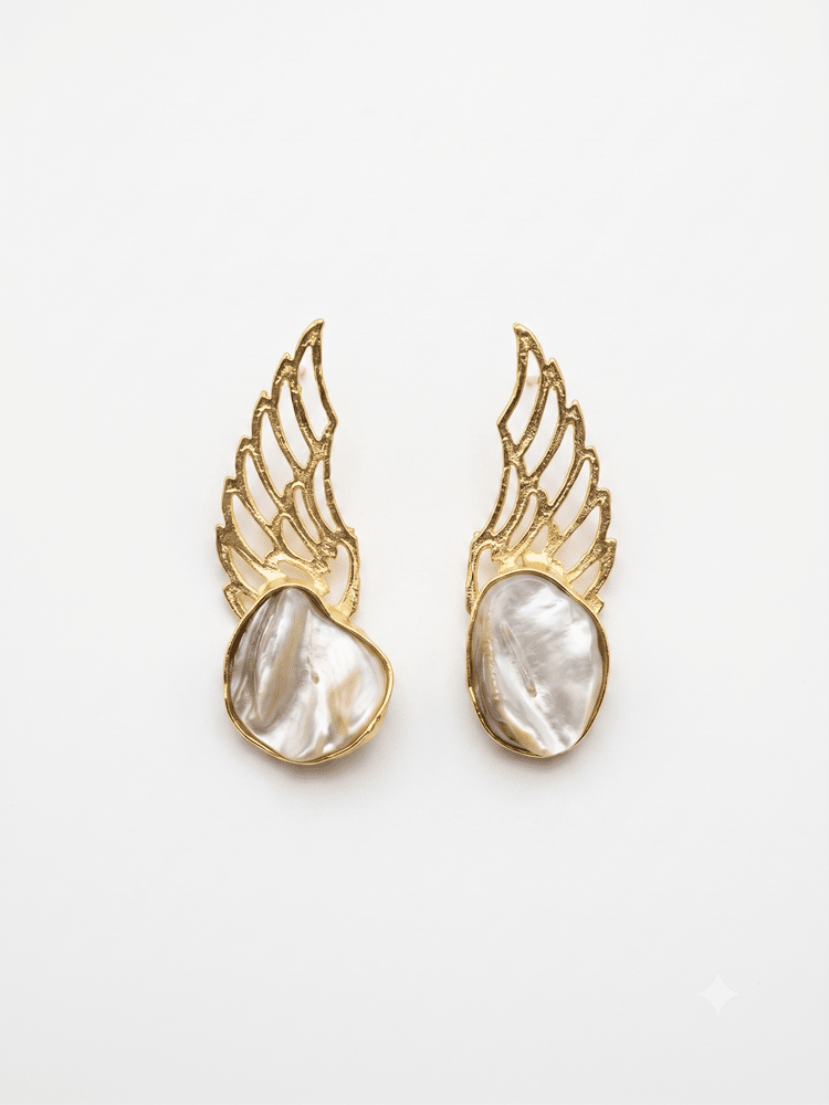 Angel Wings Mother of Pearl Handmade Brass Earrings