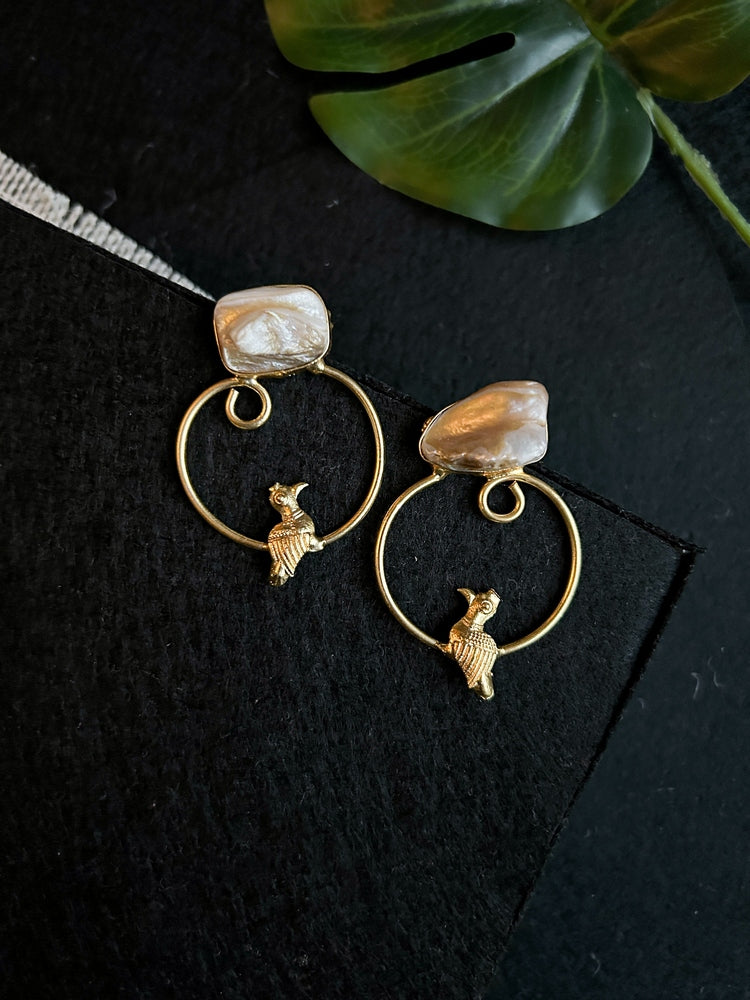 Perched Bird Handmade Brass Earrings