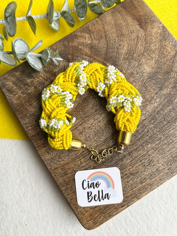 Luxe Flora Yellow Handmade Beaded Bracelet