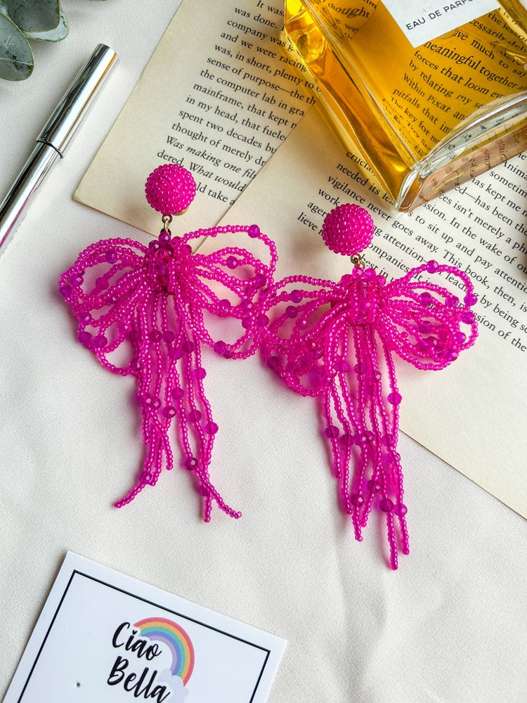 Pookie Bow (Pink) Handmade Beaded Earrings