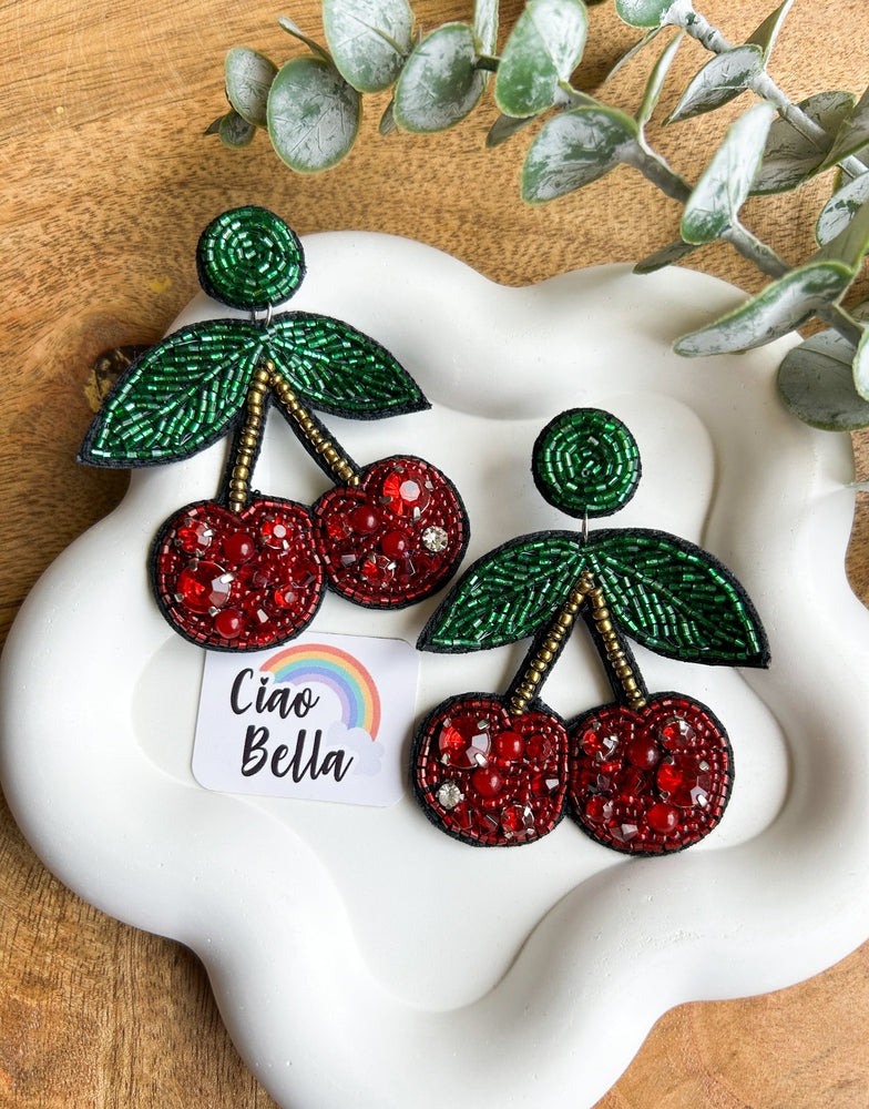 Cherry Love Handmade Beaded Earrings