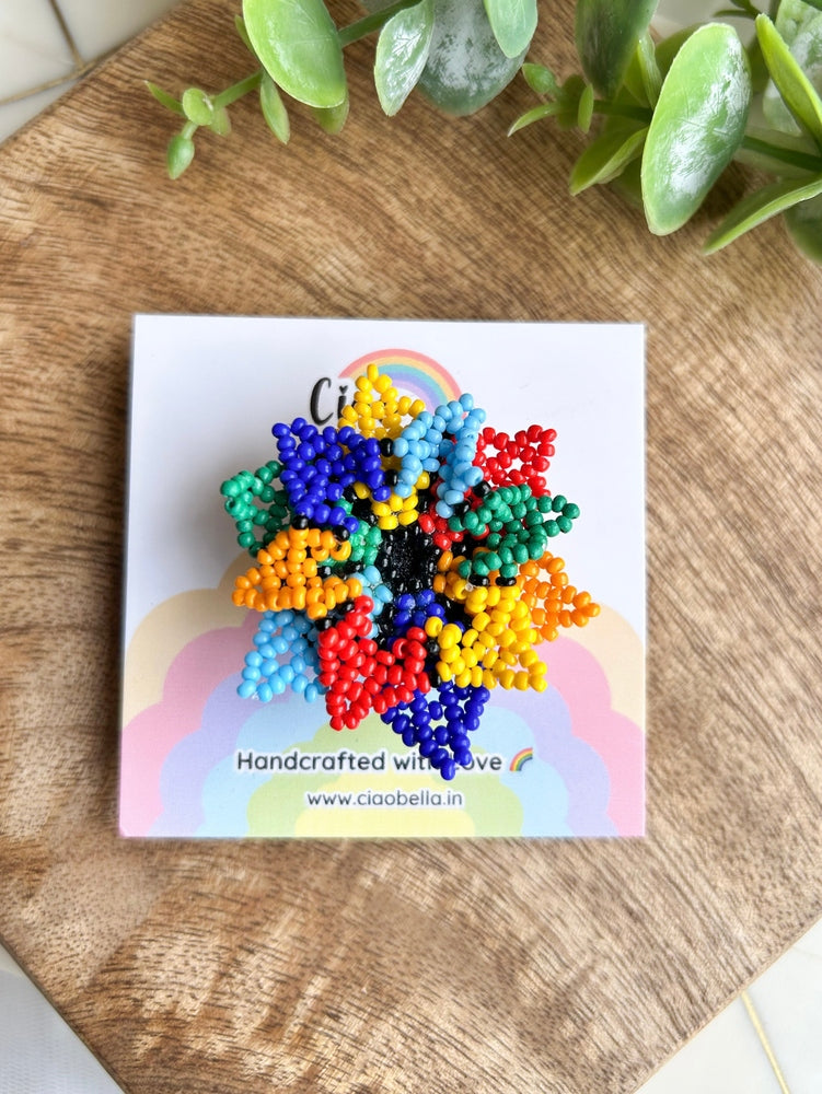 Blossoming Rainbow Flower Handmade Beaded Ring
