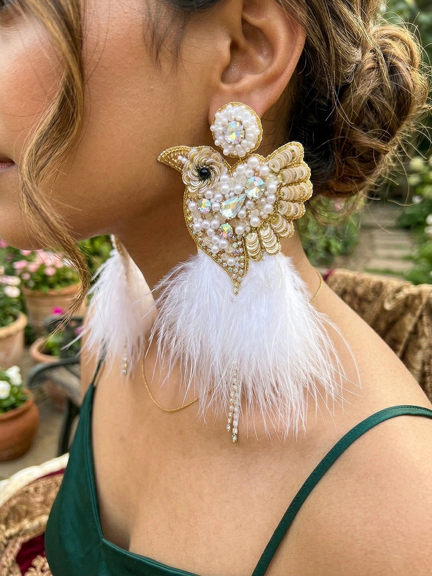 Glamorous Ivory Birdies Handmade Beaded Bird Earrings