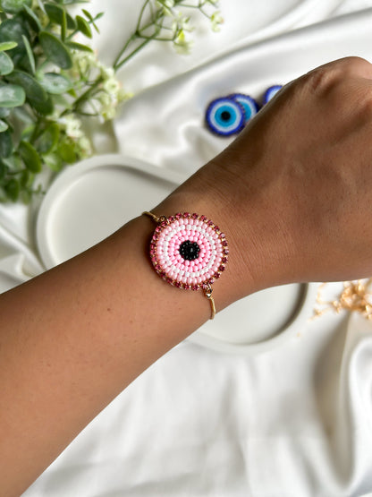 Blush Pink Evil Eye Handmade Beaded Bracelet