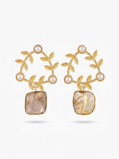 Olivia Mother of Pearl Drop Handmade Brass Earrings