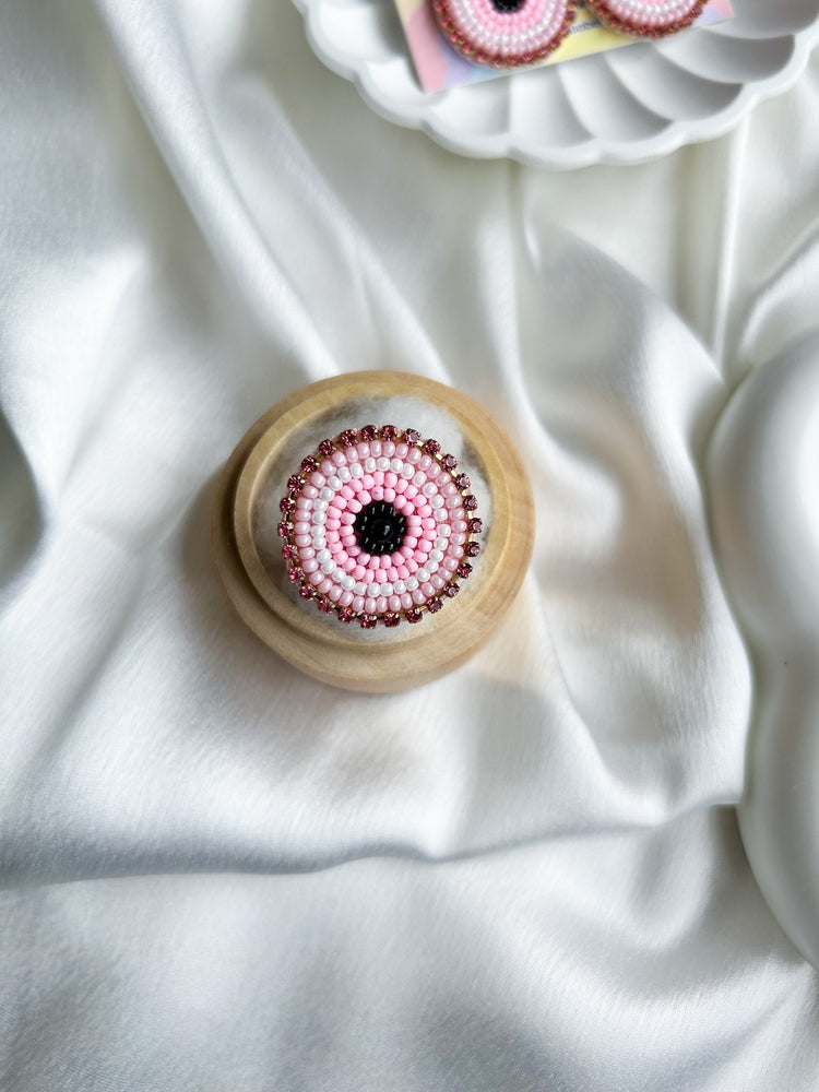 Blush Pink Evil Eye Handmade Beaded Ring