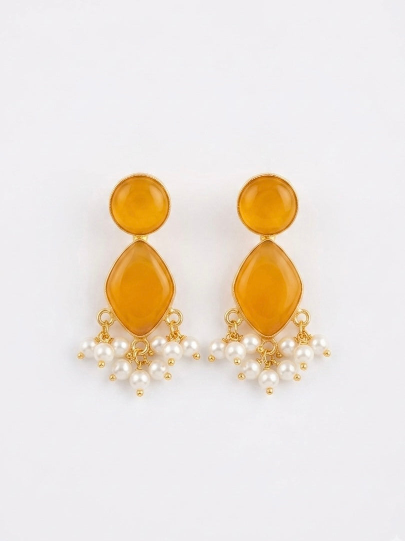 Gem Drop – Marigold Orange Handmade Brass Earrings