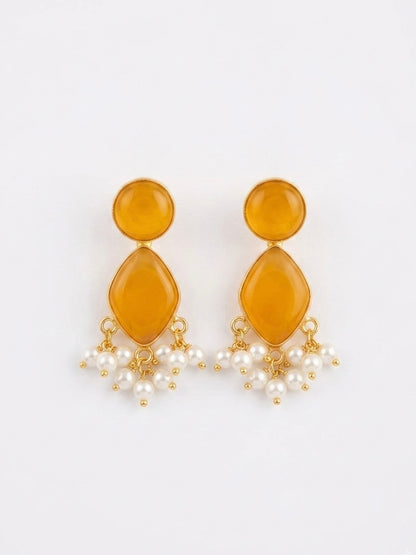 Gem Drop – Marigold Orange Handmade Brass Earrings