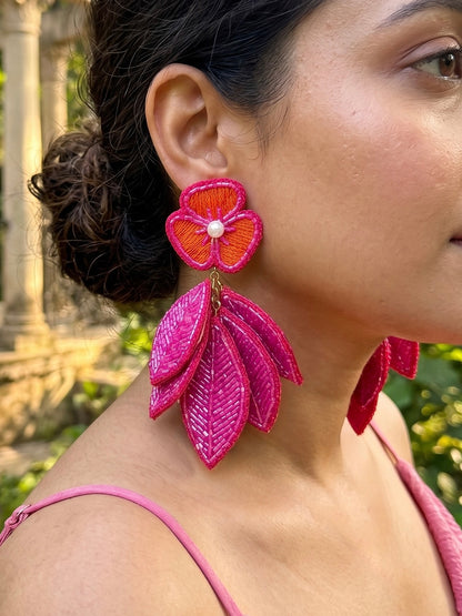 Luxe Leafy Affair Hot Pink Handmade Beaded Butterfly Earrings
