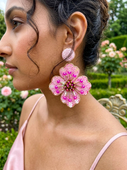 Blush Pink Glow Flower Handmade Beaded Earrings