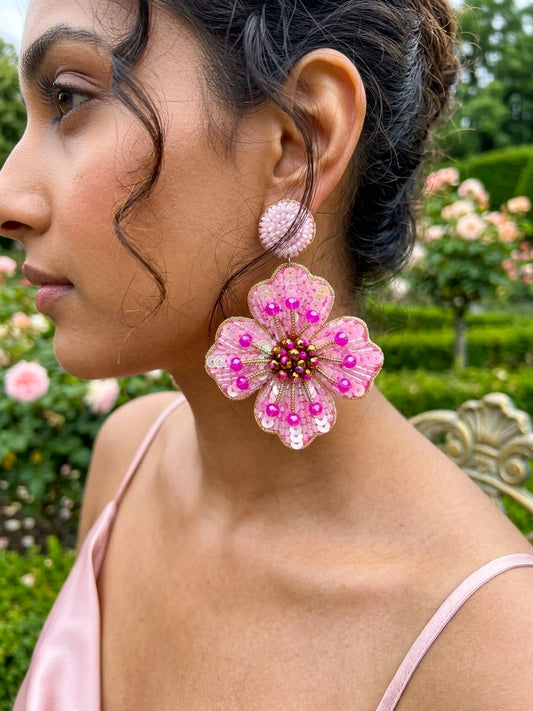Blush Pink Glow Flower Handmade Beaded Earrings