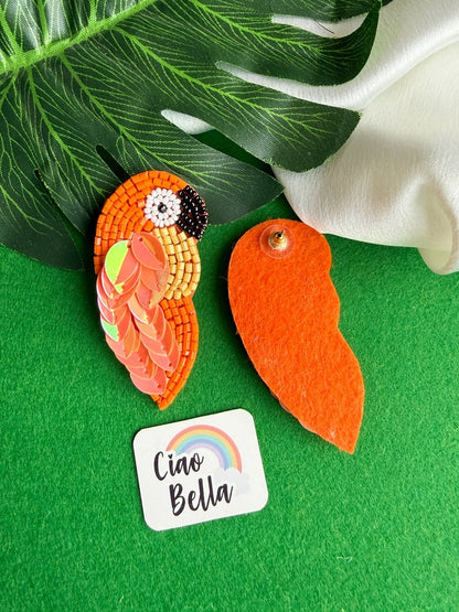 Orange Parrot Handmade Beaded Bird Earrings