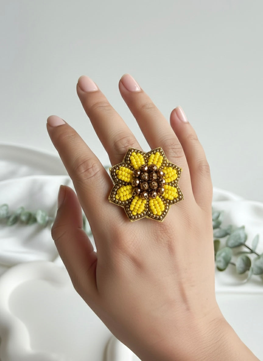 Sunflower Handmade Beaded Flower Ring