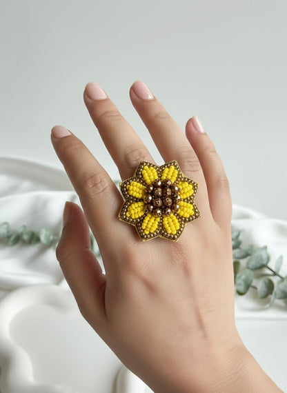 Sunflower Handmade Beaded Flower Ring