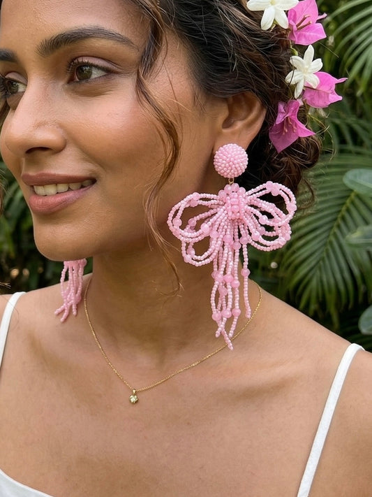 Pookie Bow (Baby Pink) Handmade Beaded Earrings