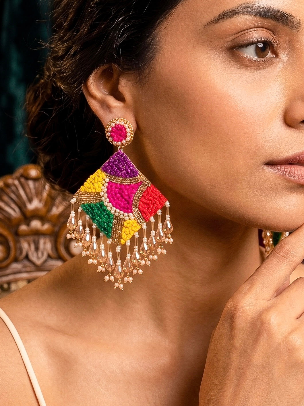 Rainbow Rangoli Handmade Beaded Earrings