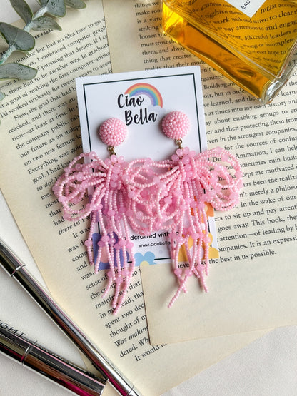 Pookie Bow (Baby Pink) Handmade Beaded Earrings