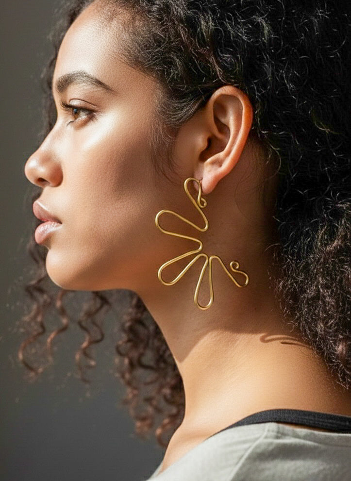 Curly Bloom Handmade Brass Earrings