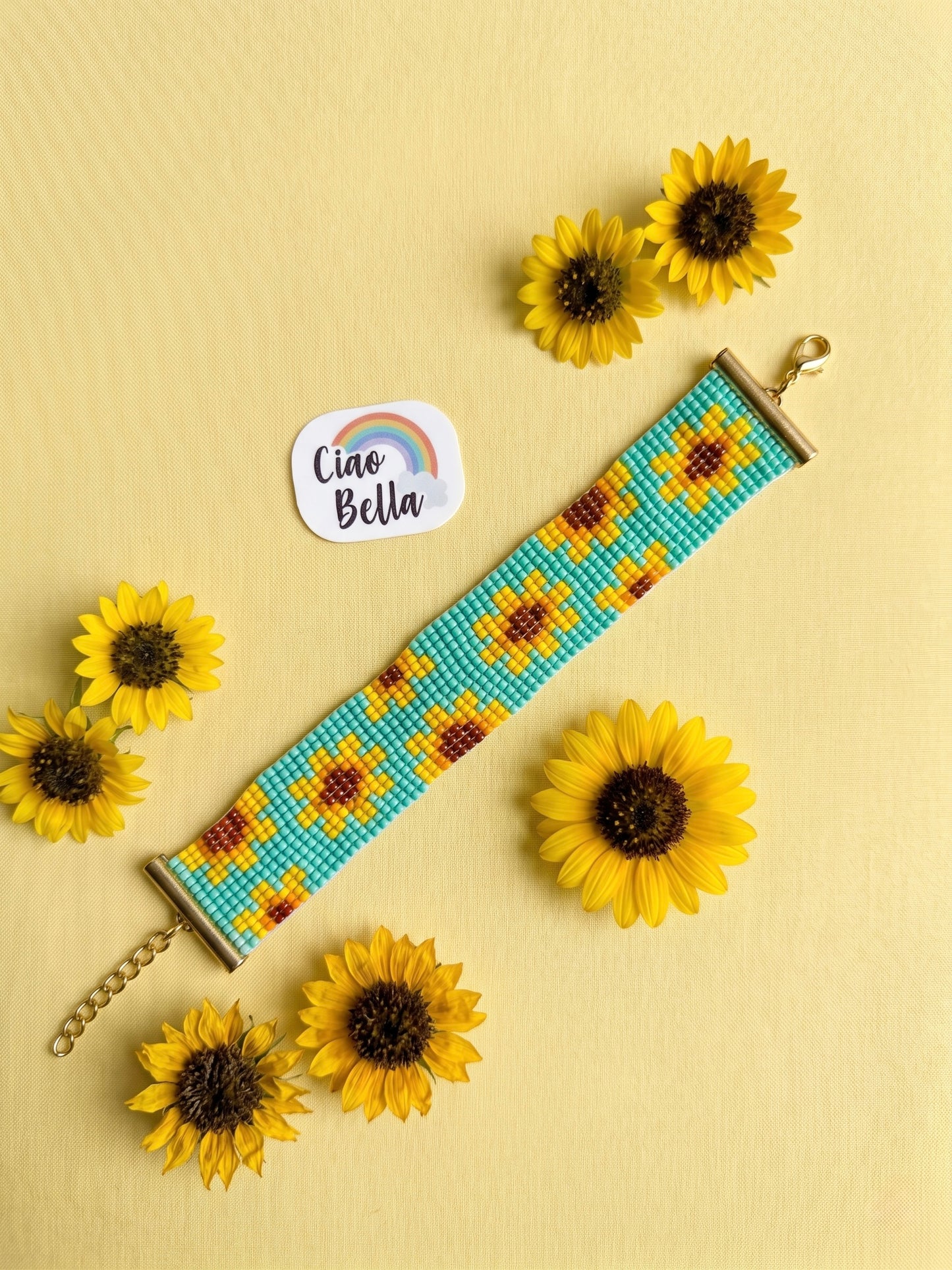 Golden Hour Sunflower Handmade Beaded Floral Bracelet