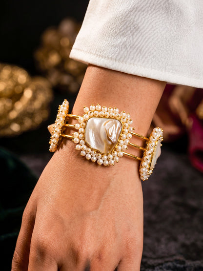 Baroque Mother of Pearl Handmade Brass Cuff Bracelet