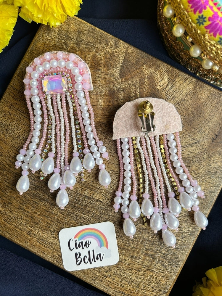 Chandni Drops Pink Handmade Beaded Tassel Earrings