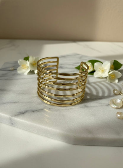 Kira Stripes Brass Cuff Bracelet