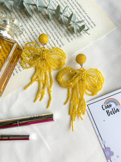Pookie Bow (Yellow) Handmade Beaded Earrings