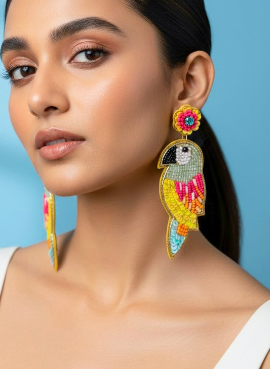 Peppy Parrot Handmade Beaded Bird Earrings