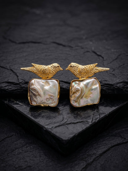 Birdie Bling Mother of Pearl Handmade Brass Earrings