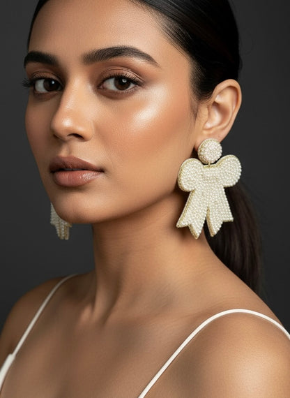 Pookie Pearly Bow Handmade Beaded Earrings