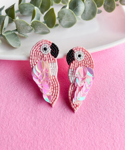 Blush Pink Parrot Handmade Beaded Earrings