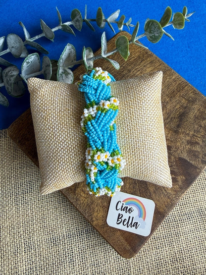Luxe Flora Aqua Blue Handmade Beaded Bracelet