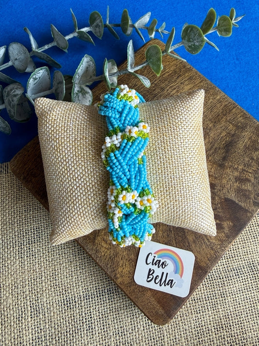 Luxe Flora Aqua Blue Handmade Beaded Bracelet