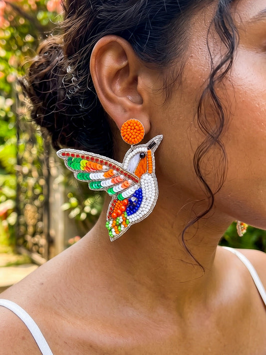 Tiranga Bird Handmade Tricolour Beaded Earrings