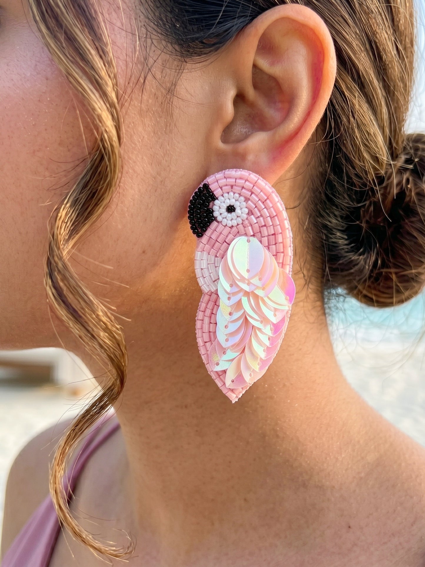 Blush Pink Parrot Handmade Beaded Bird Earrings