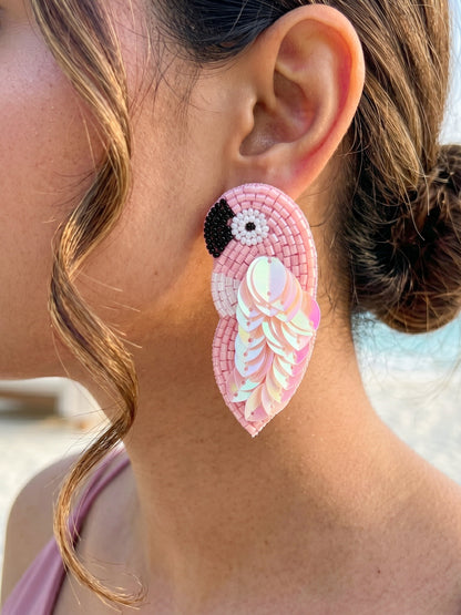 Blush Pink Parrot Handmade Beaded Bird Earrings