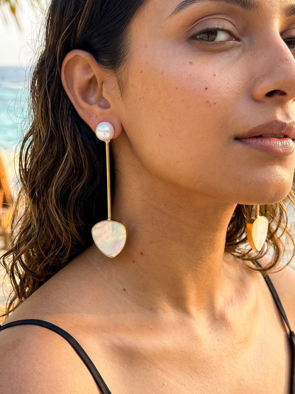 Meraki Pearl Drop Handmade Brass Earrings