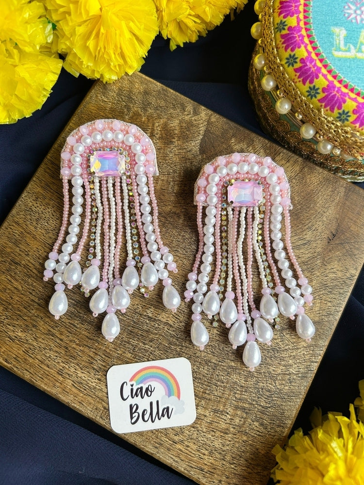 Chandni Drops Pink Handmade Beaded Tassel Earrings