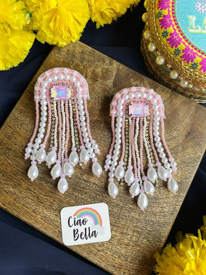 Chandni Drops Pink Handmade Beaded Tassel Earrings