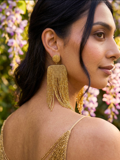 Luxe Gold Handmade Beaded Tassel Earrings